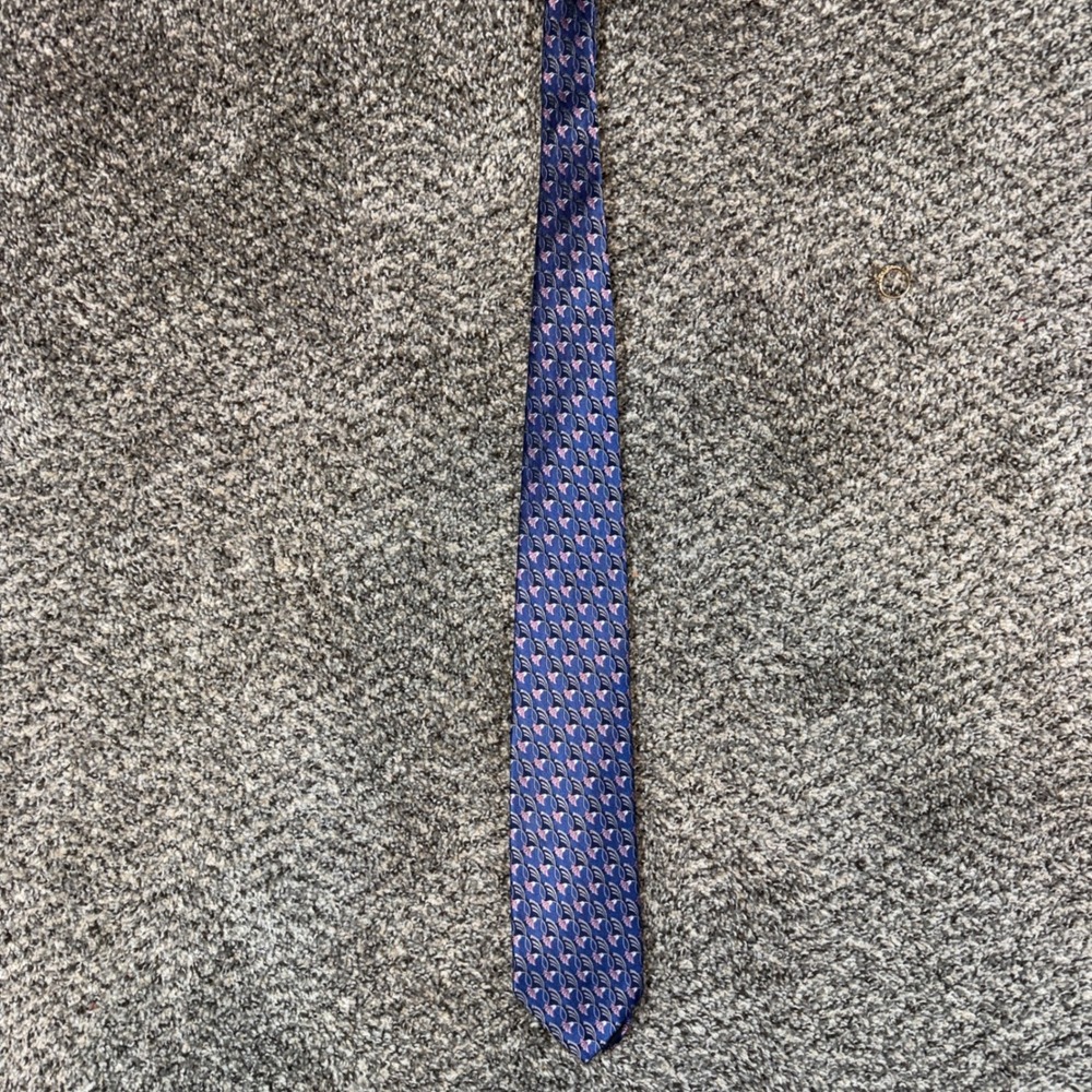 Robert Talbott Best of Class Blue Pink Floral Silk Tie Handsewn USA‎
